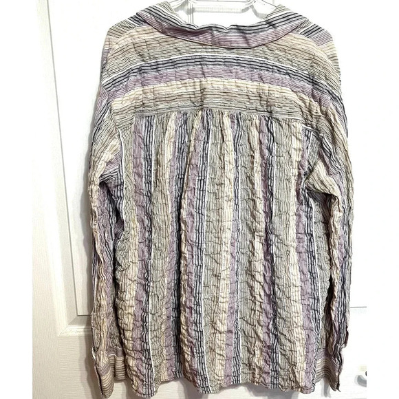 Free People High Tide Pastel Stripe Button Down Shirt Size Large - Picture 9 of 13